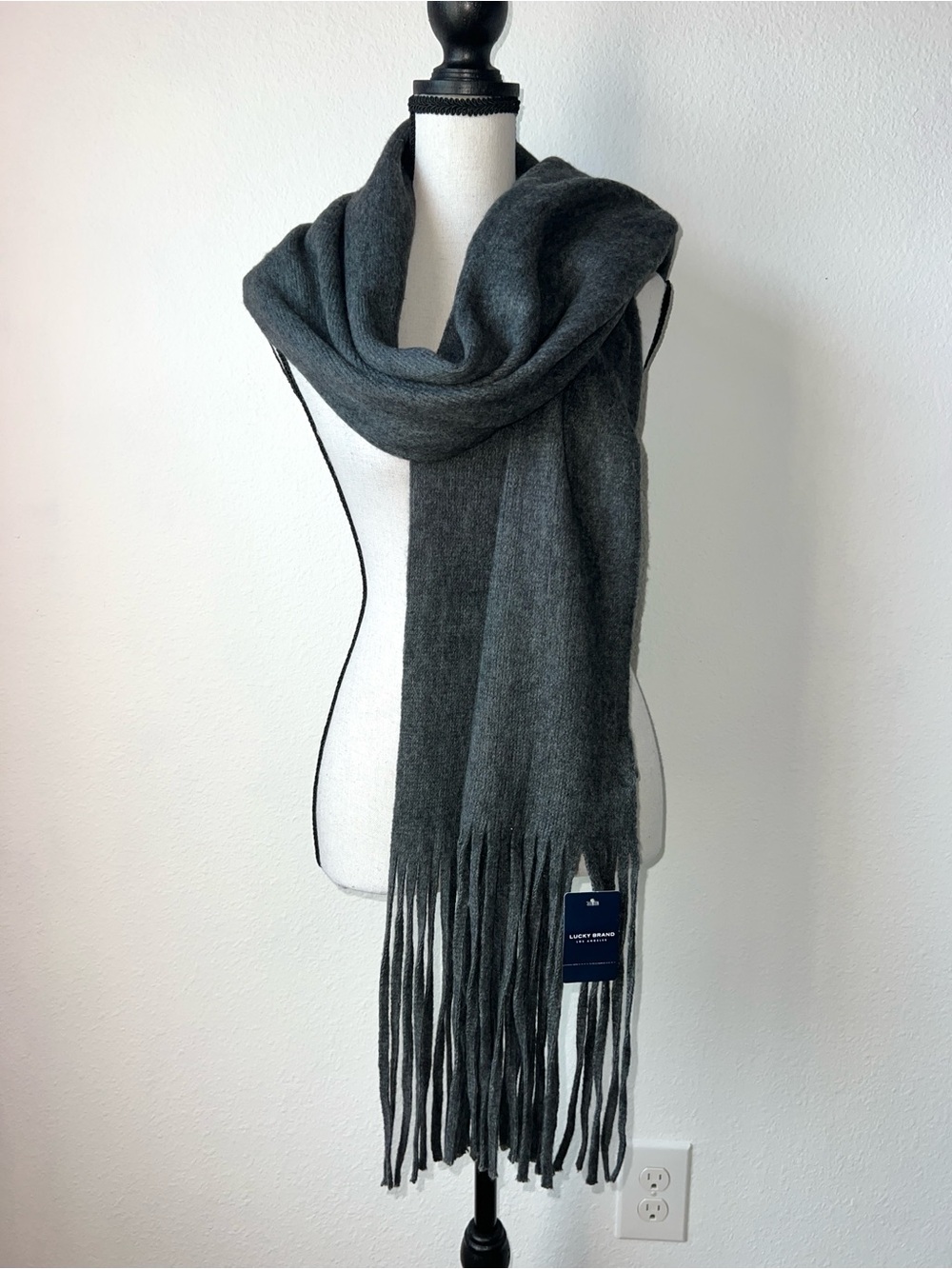 NWT Lucky Brand | Brushed Charcoal Gray Winter Scarf with Fringe